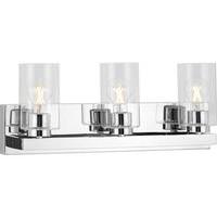View 3 Light 120 volt Polished Chrome Vanity Clear Glass Light Fixture