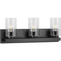 View 3 Light 120 volt Matte Black Vanity Clear Glass Light Fixture