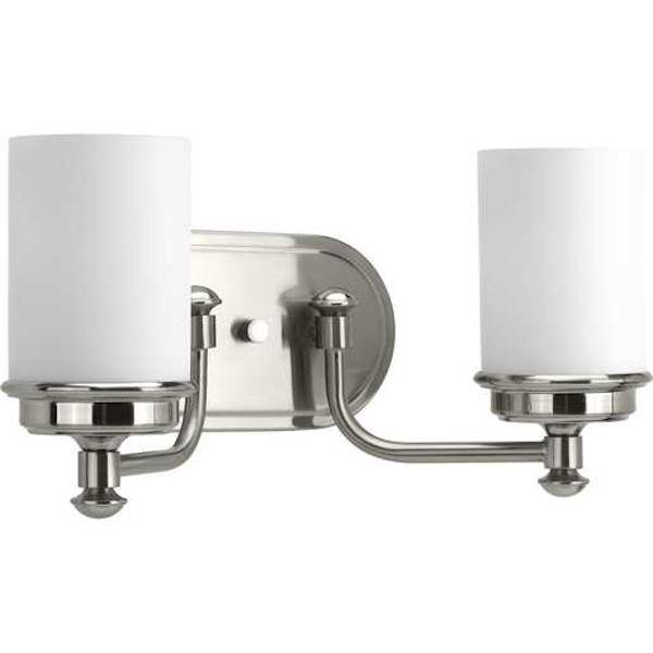 2 Light 120 volt Brushed Nickel Vanity Etched Opal Glass Light Fixture