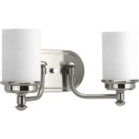 View 2 Light 120 volt Brushed Nickel Vanity Etched Opal Glass Light Fixture