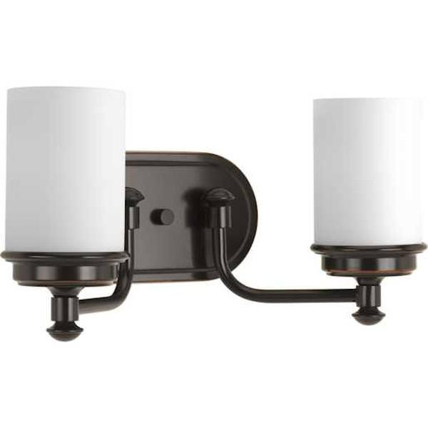 2 Light 120 volt Rubbed Bronze Vanity Etched Opal Glass Light Fixture