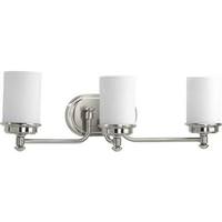 View 3 Light 120 volt Brushed Nickel Vanity Etched Opal Glass Light Fixture