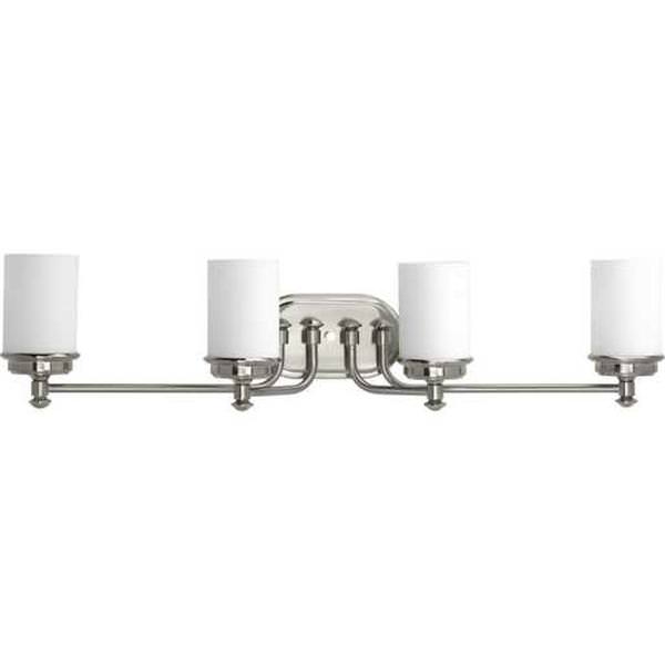 4 Light 120 volt Brushed Nickel Vanity Etched Opal Glass Light Fixture