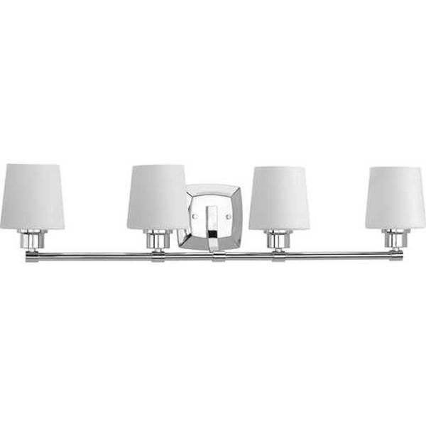 4 Light 120 volt Polished Chrome Vanity Etched Linen Glass Light Fixture