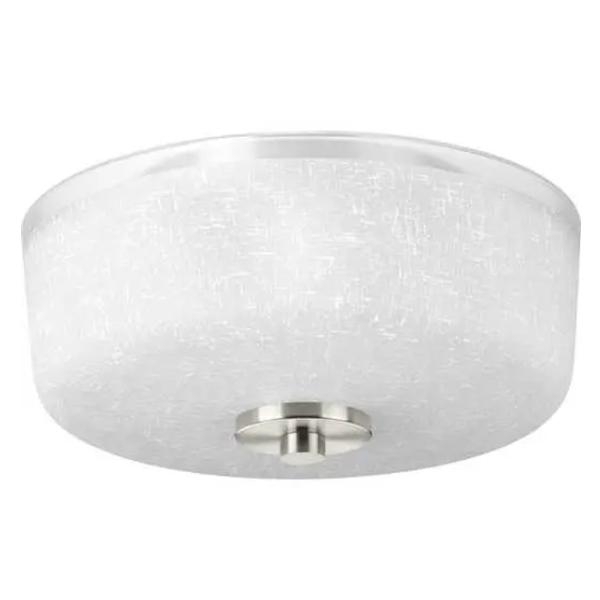 2 Light 120 volt Brushed Nickel Etched Linen Glass Bowl Ceiling Light Fixture