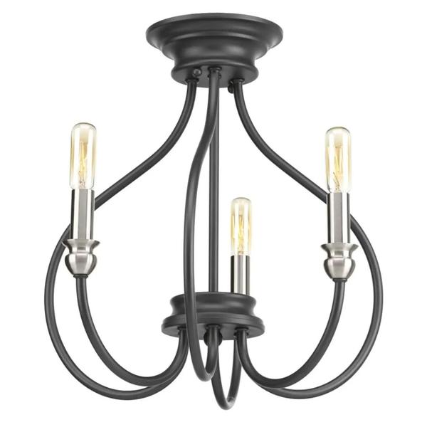 3 Light Graphite Finish Brushed Nickel Accents Chain/Ceiling Mount Ceiling Light Fixture