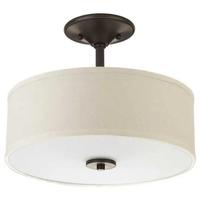 Progress Lighting 2 Light 120 volt Antique Bronze Fabric Shade Etched Glass Diffuser Ceiling Light Fixture