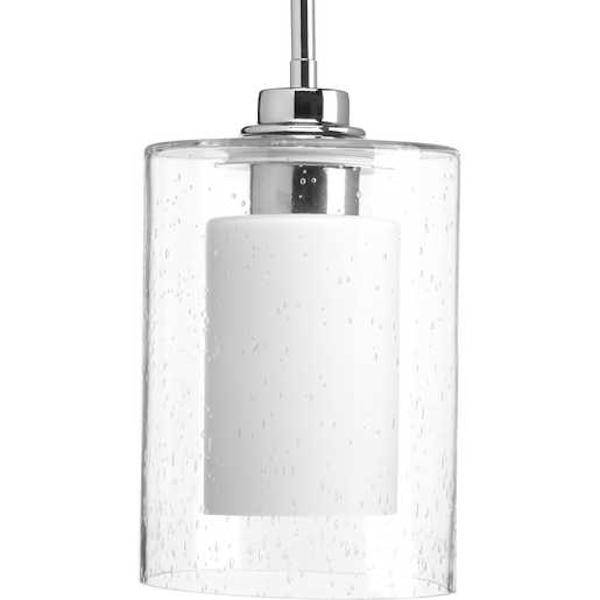 1 Light Polished Nickel Etched White Inside/Seeded Glass Outside Dimmable Pendant Light Fixture