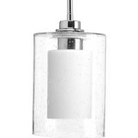 Progress Lighting 1 Light Polished Nickel Etched White Inside/Seeded Glass Outside Dimmable Pendant Light Fixture