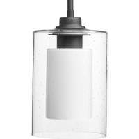 Progress Lighting 1 Light Graphite Etched White Inside/Seeded Glass Outside Dimmable Pendant Light Fixture