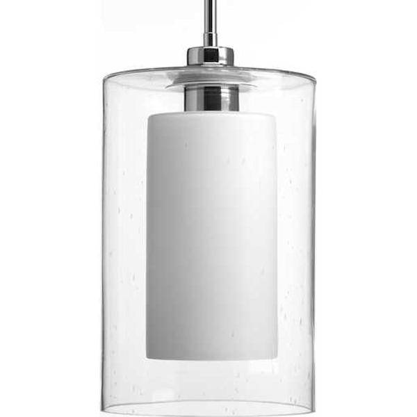 1 Light Polished Nickel Etched White Inside/Seeded Glass Outside Dimmable Pendant Light Fixture