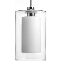 Progress Lighting 1 Light Polished Nickel Etched White Inside/Seeded Glass Outside Dimmable Pendant Light Fixture