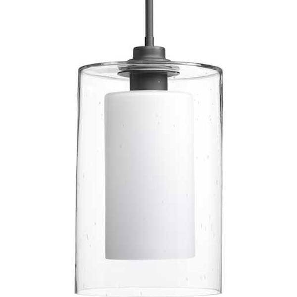 1 Light Graphite Etched White Inside/Seeded Glass Outside Dimmable Pendant Light Fixture