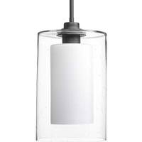 Progress Lighting 1 Light Graphite Etched White Inside/Seeded Glass Outside Dimmable Pendant Light Fixture