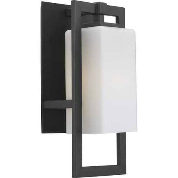 1 Light Black with White Linen Glass Shade Small Jack Wall Light Fixture