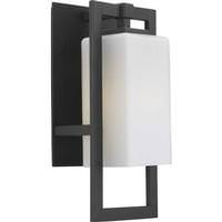 Progress Lighting 1 Light Black with White Linen Glass Shade Small Jack Wall Light Fixture
