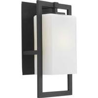 Progress Lighting 1 Light Black with White Linen Glass Shade Medium Jack Wall Light Fixture