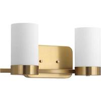 View 2 Light 120 volt Brushed Bronze Vanity Etched White Glass Light Fixture