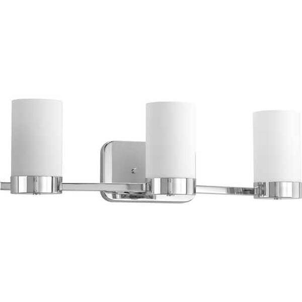3 Light 120 volt Polished Chrome Vanity Etched White Glass Light Fixture