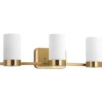 View 3 Light 120 volt Brushed Bronze Vanity Etched White Glass Light Fixture