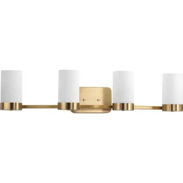 4 Light 120 volt Brushed Bronze Vanity Etched White Glass Light Fixture