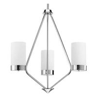 Progress Lighting 3 Light Polished Chrome Etched White Glass Shade Chandelier Light Fixture