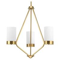 Progress Lighting 3 Light Brushed Bronze Etched White Glass Shade Chandelier Light Fixture