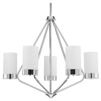 Progress Lighting 5 Light Polished Chrome Etched White Glass Shade Chandelier Light Fixture