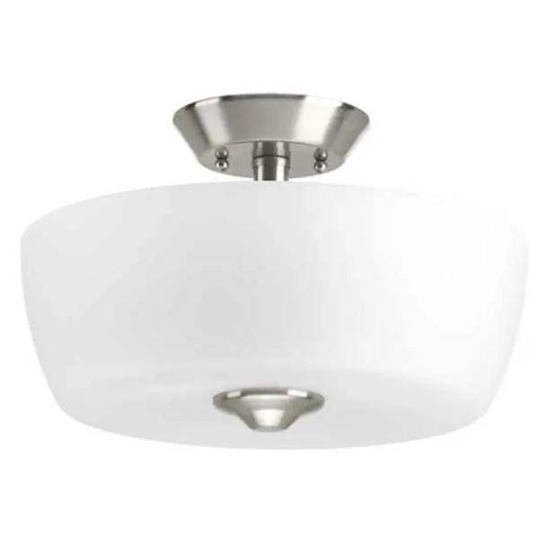 2 Light 120 volt Brushed Nickel Etched Glass Bowl Semi-Flush Ceiling Light Fixture