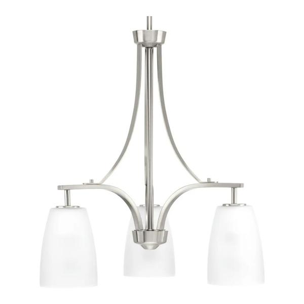 3 Light Brushed Nickel Etched Glass Shade Chandelier Light Fixture