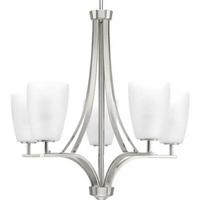 Progress Lighting 5 Light Brushed Nickel Etched Opal Glass Shade Chandelier Light Fixture