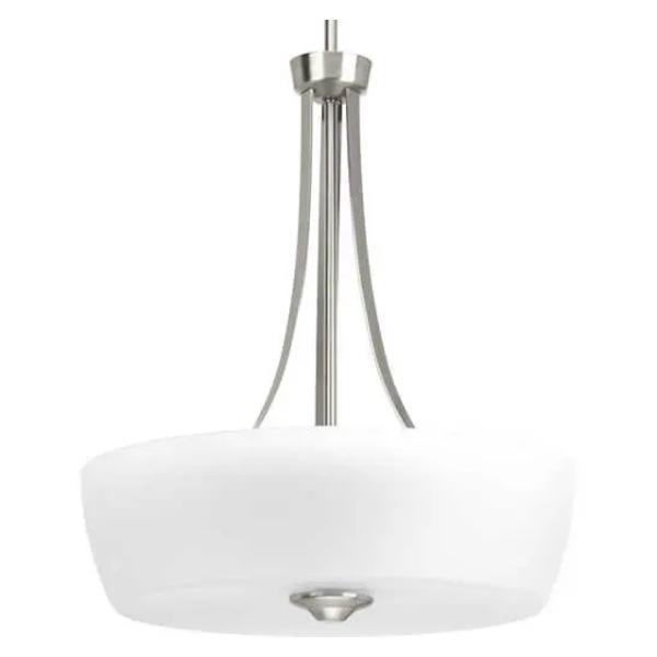 3 Light Brushed Nickel Etched Glass Shade Pendant Light Fixture