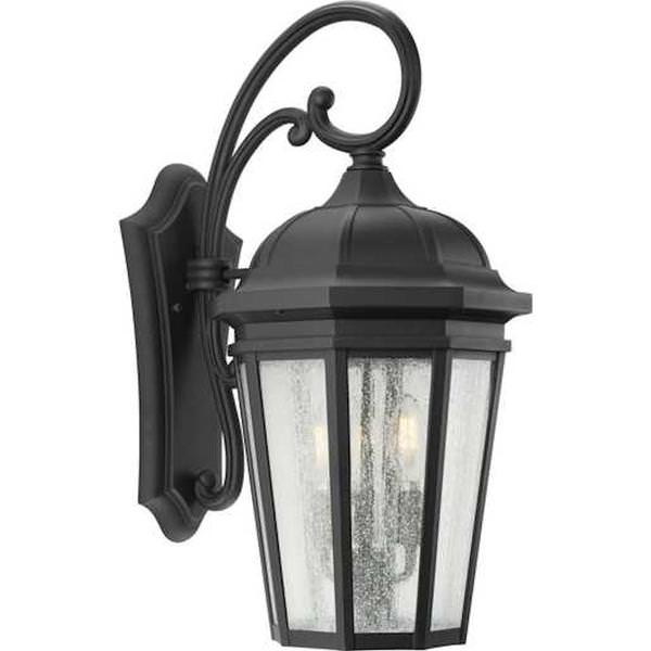 3 Light Black with Clear Seeded Glass Wall Light Fixture
