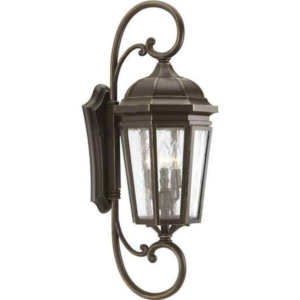 3 Light Antique Bronze with Clear Seeded Glass Wall Light Fixture