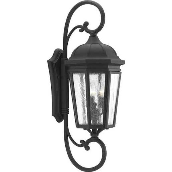 3 Light Black with Clear Seeded Glass Wall Light Fixture