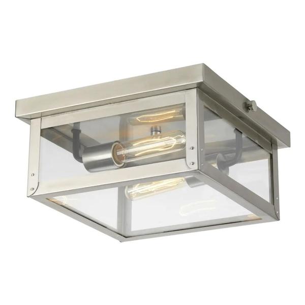 2 Light Stainless Steel with Clear Glass Flush Mount Light Fixture