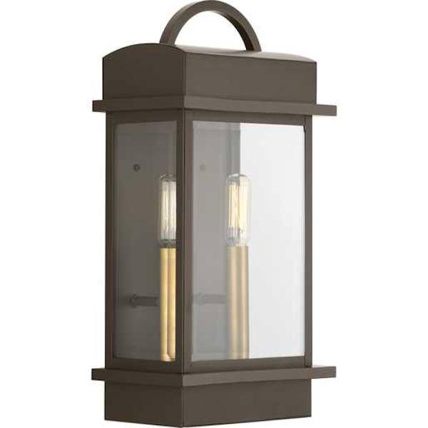 2 Light Antique Bronze with Clear Beveled Medium Glass Santee Wall Light Fixture