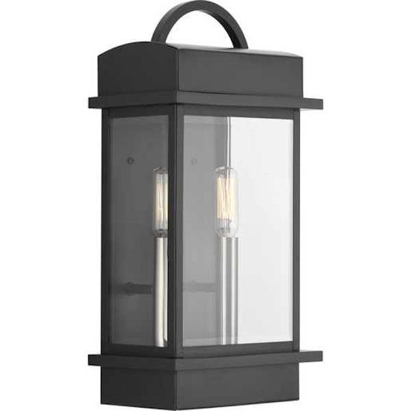 2 Light Black with Clear Beveled Medium Glass Santee Wall Light Fixture