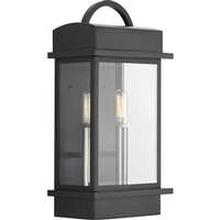 Progress Lighting 2 Light Black with Clear Beveled Medium Glass Santee Wall Light Fixture