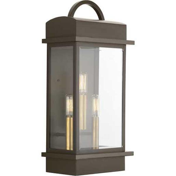 3 Light Antique Bronze with Clear Beveled Large Glass Santee Wall Light Fixture