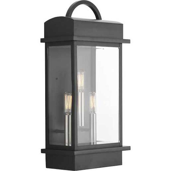 3 Light Black with Clear Beveled Large Glass Santee Wall Light Fixture