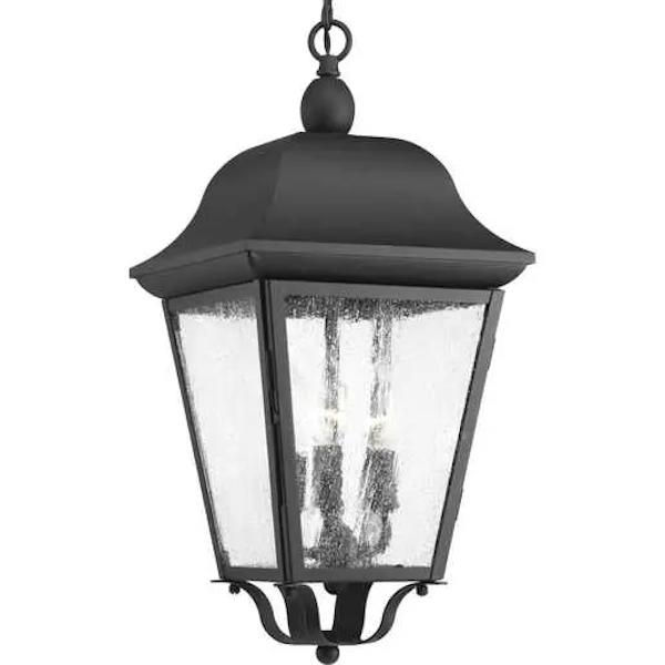 3 Light Black with Clear Seeded Glass Kiawah Hanging Light Fixture