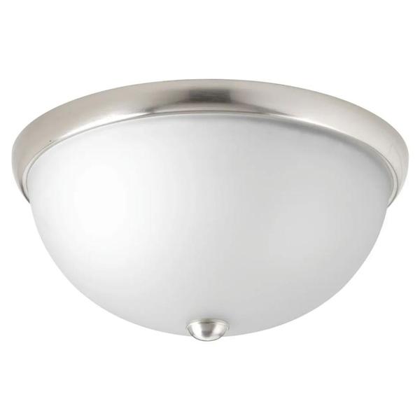 2 Light Brushed Nickel Etched White Glass Dome Ceiling Light Fixture
