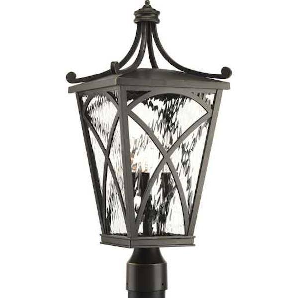 3 Light Oil Rubbed Bronze with Clear Water Glass Cadence Post Top Light Fixture
