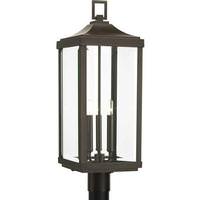Progress Lighting 3 Light Antique Bronze with Clear Beveled Large Glass Gibbes Street Post Top Light Fixture