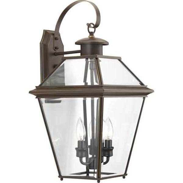 3 Light Antique Bronze with Clear Beveled Glass Wall Light Fixture