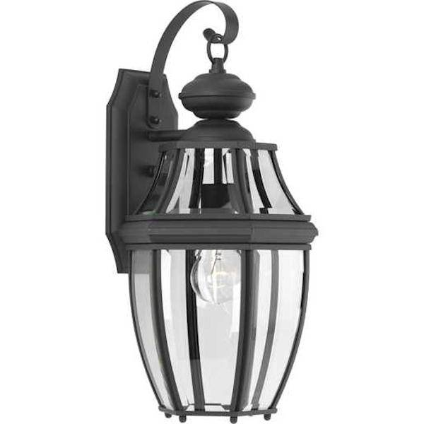 1 Light Black with Clear Beveled Glass Medium Wall Light Fixture