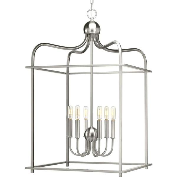 6 Light Brushed Nickel Coastal Style Assembly Hall Collection Pendant Light Fixture