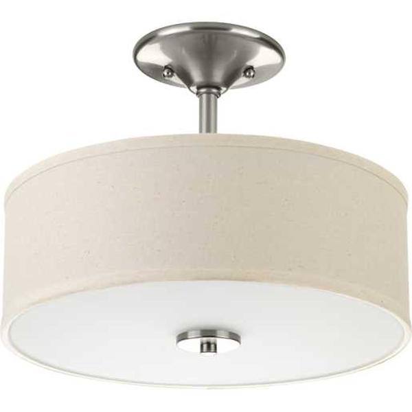 17 watt 120 volt 3000K Brushed Nickel Off-white Linen Shade Semi-flush Mount LED Light Fixture