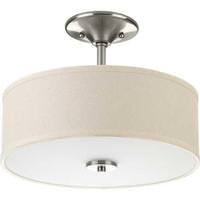 Progress Lighting 17 watt 120 volt 3000K Brushed Nickel Off-white Linen Shade Semi-flush Mount LED Light Fixture